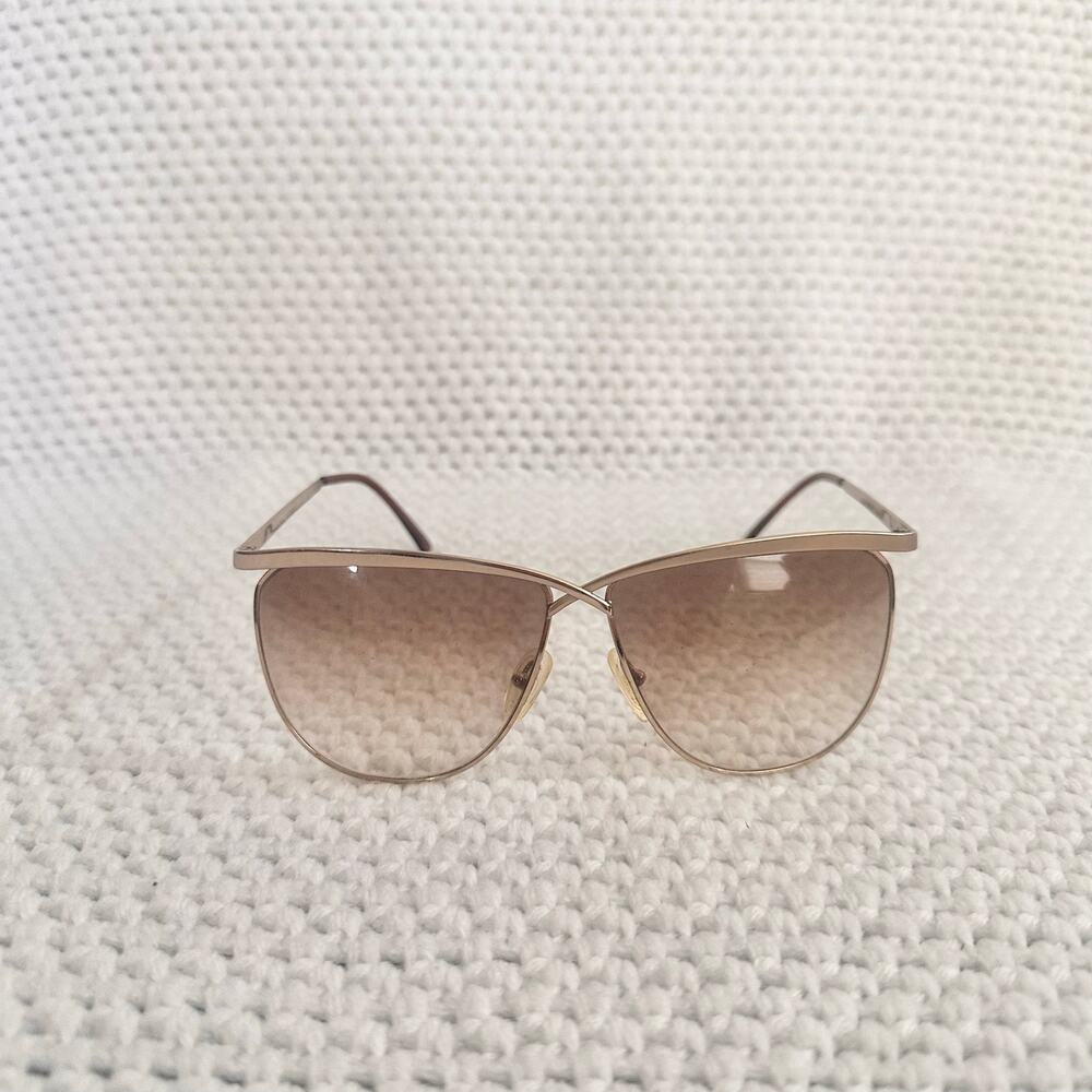 Laura Biagiotti Vintage 80s Gold Aviator Sunglasses ONLY Criss Cross Frame Glam